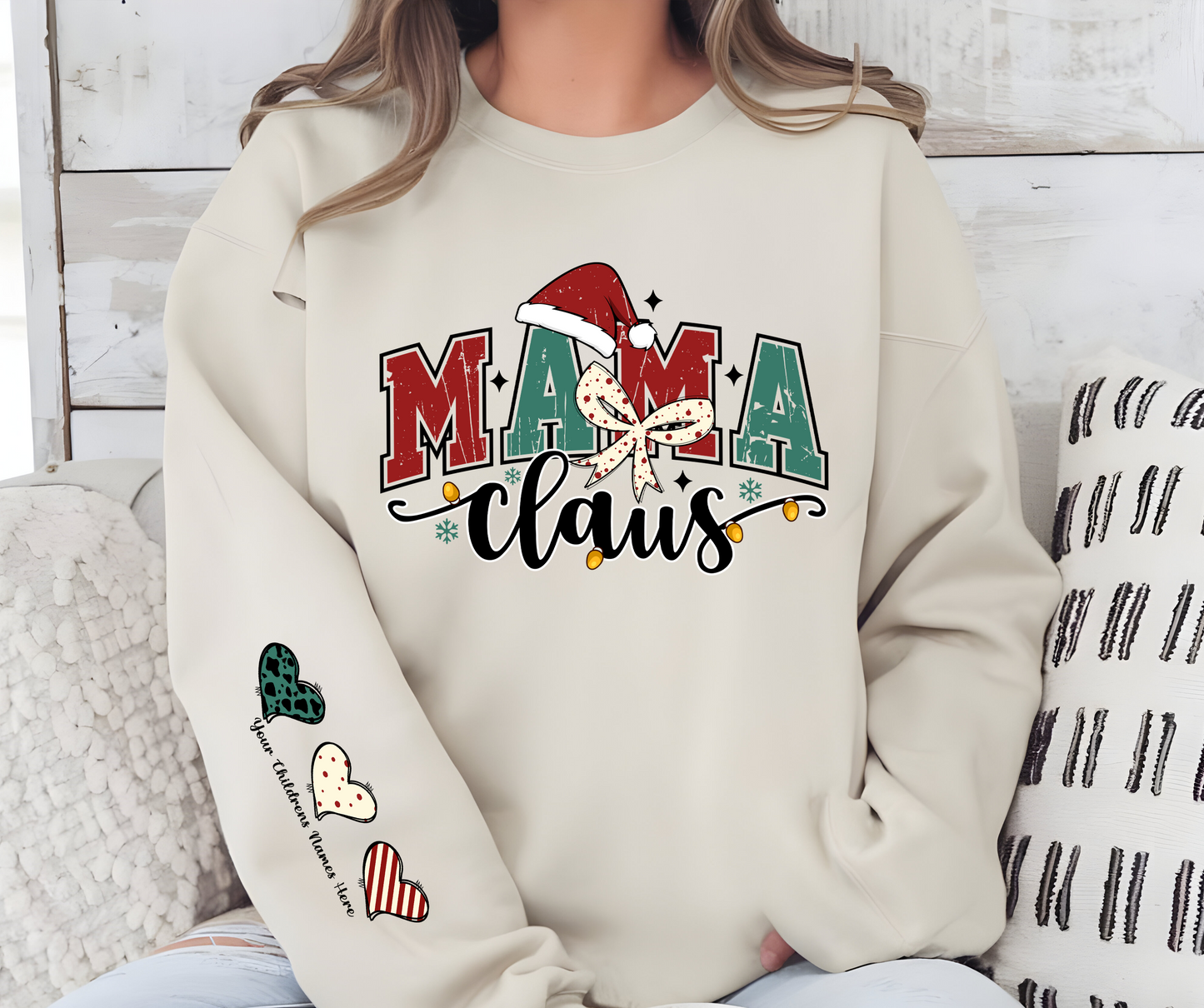 Mama Clause! With kids names on sleeve.